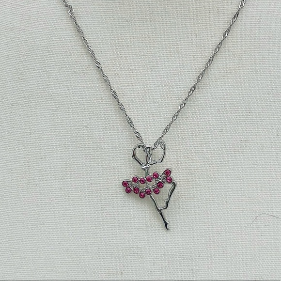 Silver Tone Adorable Pastel Crystal Ballerina Necklace for Teen or Girls - Picture 3 of 10